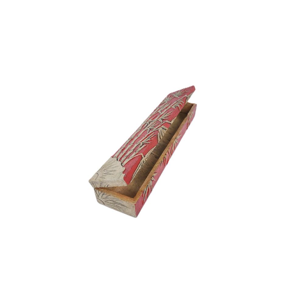 Mid-20th Century Asian Carved Red Soapstone Box With Bamboo Relief